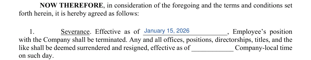 Employment Separation Agreement: forth herein, it is hereby agreed as follows, filled with sample entries