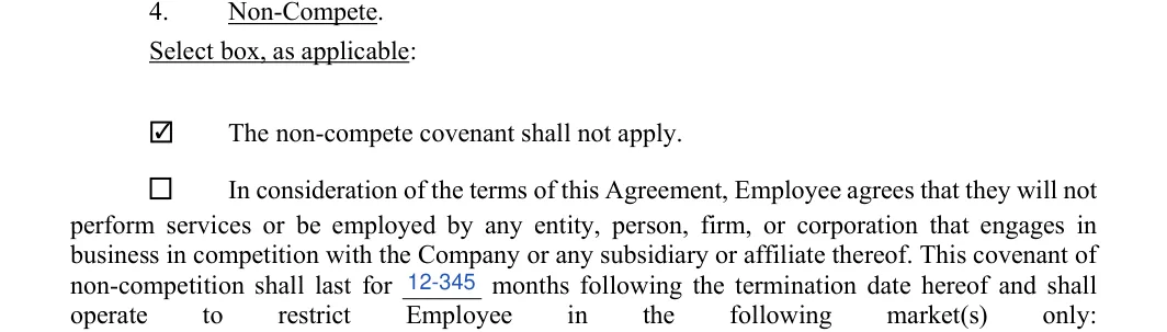 Employment Separation Agreement: Select box, as applicable, filled with sample entries