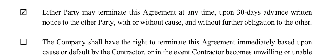 Independent Contractor Agreement: Check, filled with sample entries