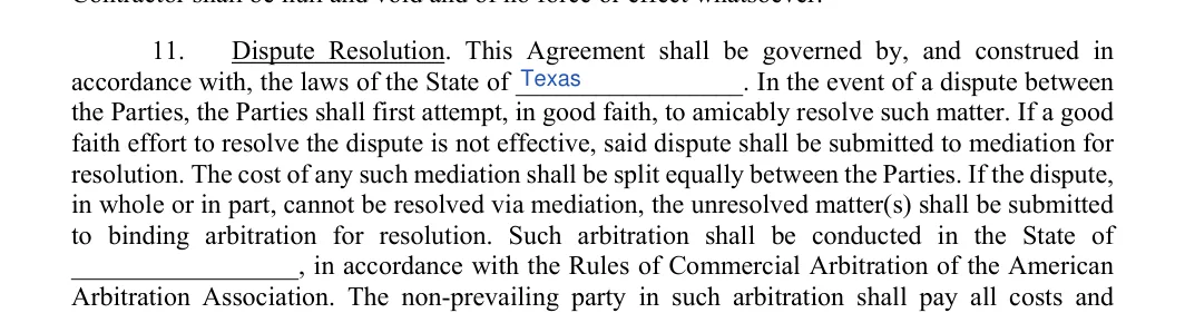 Independent Contractor Agreement: State of, filled with sample entries