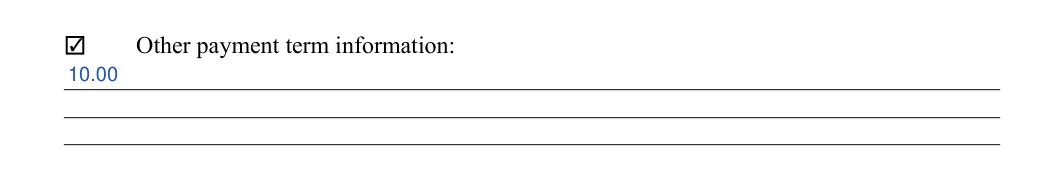 Engagement Letter: Other payment term information, filled with sample entries
