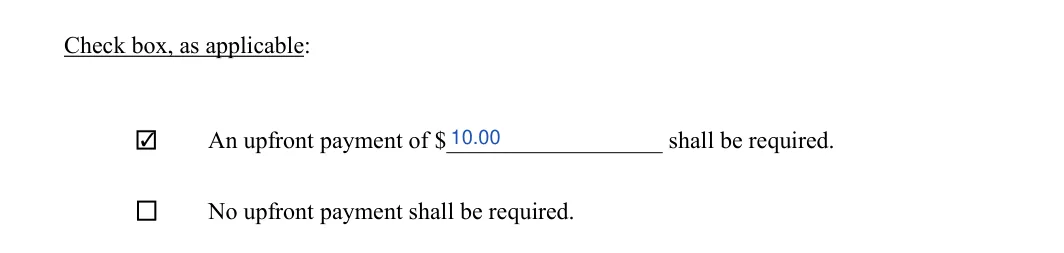 Service Agreement: Check box, as applicable, filled with sample entries