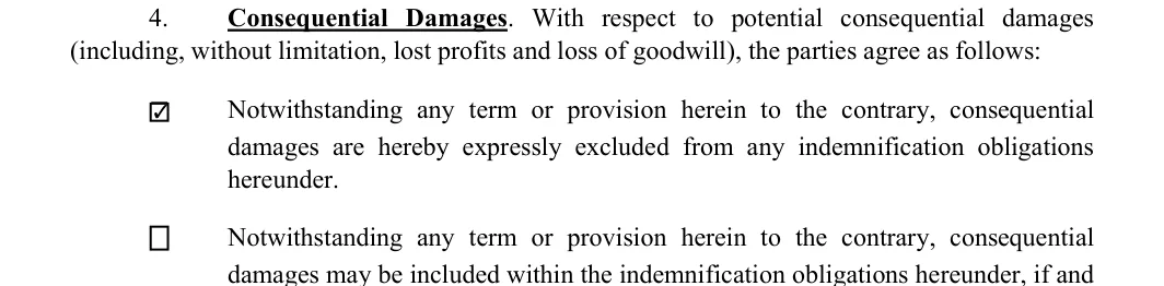 Indemnification Agreement: Check, filled with sample entries