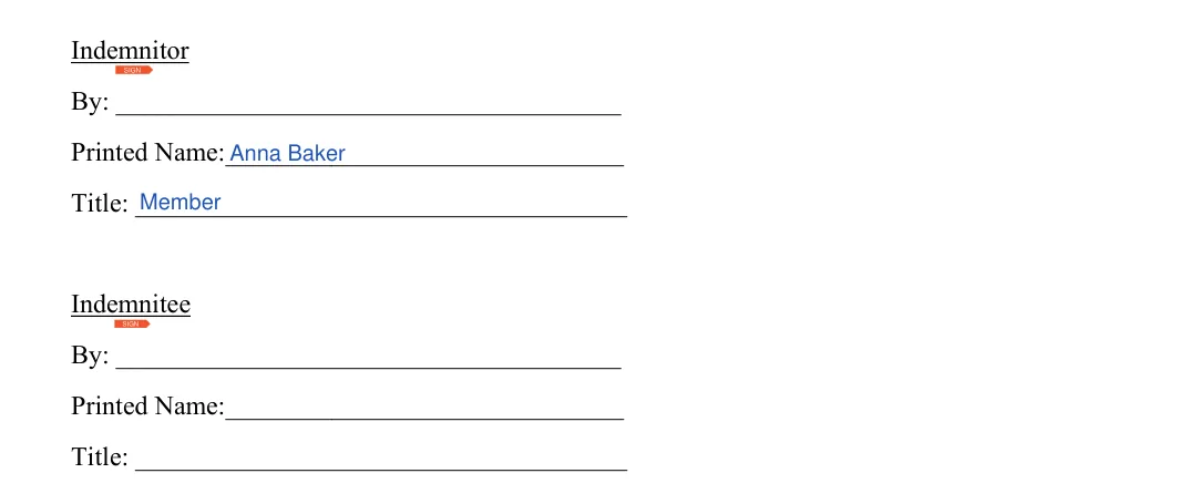 Indemnification Agreement: By, Printed name and more, filled with sample entries