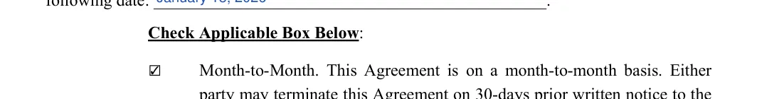 Garage Rental Agreement: Check Applicable Box Below, filled with sample entries