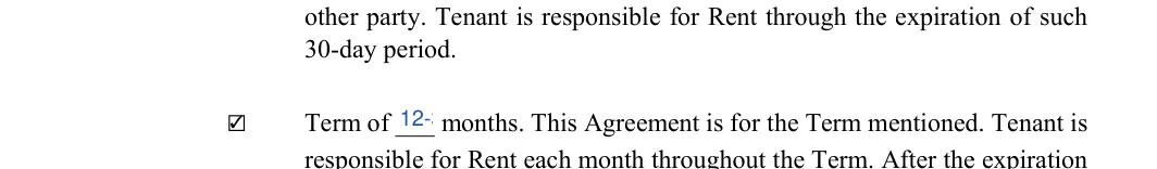 Garage Rental Agreement: Number of months, Initial, filled with sample entries