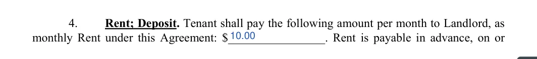 Garage Rental Agreement: Monthly rent under this agreement, filled with sample entries