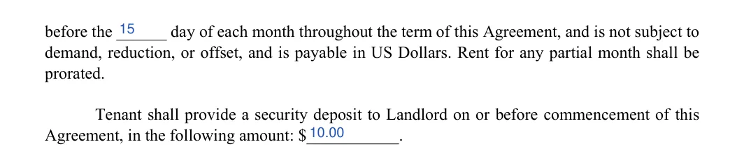 Garage Rental Agreement: Day, filled with sample entries
