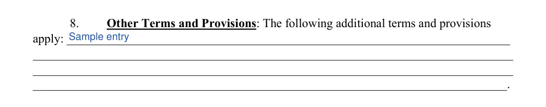 Garage Rental Agreement: Additional terms and provisions, filled with sample entries