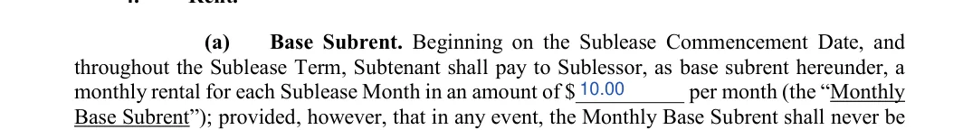 Commercial Sublease Agreement: Sum, filled with sample entries