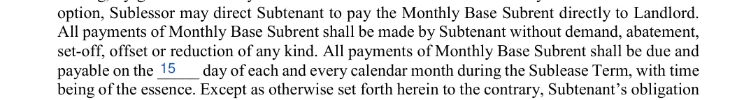 Commercial Sublease Agreement: Day, filled with sample entries