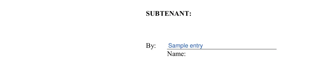 Commercial Sublease Agreement: SUBTENANT, filled with sample entries