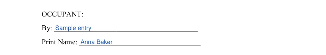 Storage Rental Agreement: OCCUPANT, filled with sample entries