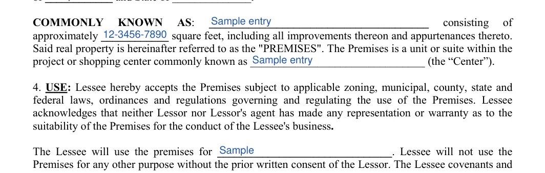 Triple Net Lease Agreement: AS, filled with sample entries