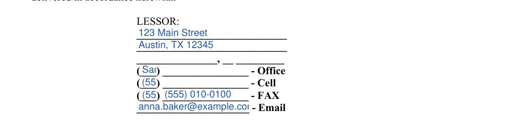 Triple Net Lease Agreement: LESSOR, filled with sample entries
