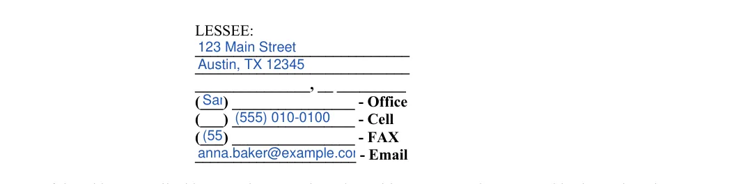 Triple Net Lease Agreement: LESSEE, filled with sample entries