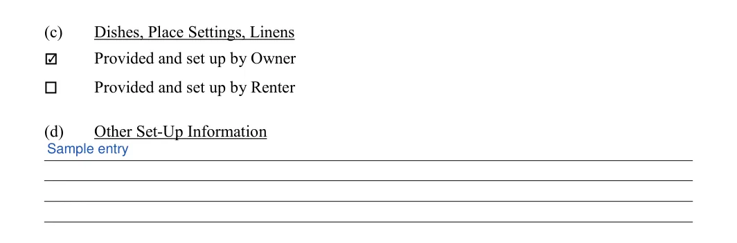Venue Rental Agreement: Initial, Set up information, filled with sample entries