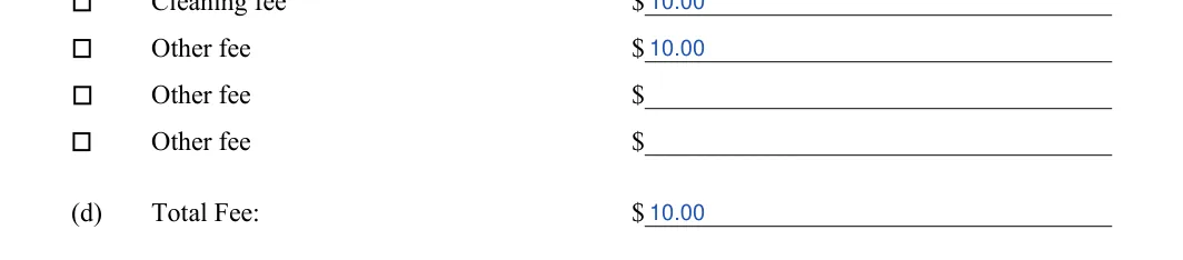 Venue Rental Agreement: Total fee, filled with sample entries