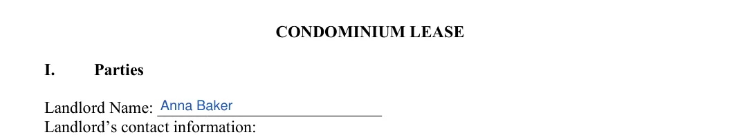 Condo Lease Agreement: CONDOMINIUM LEASE, filled with sample entries