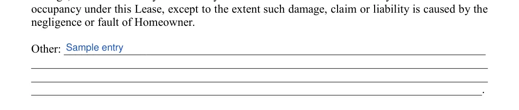 Family Member Rental Agreement: Other, filled with sample entries