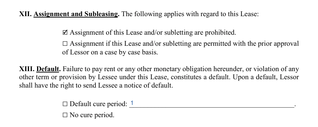 Hunting Lease Agreement: Initial, filled with sample entries