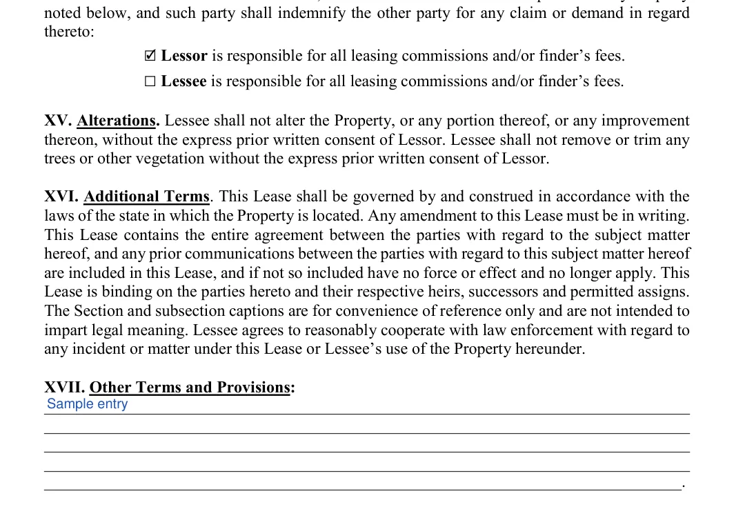 Hunting Lease Agreement: thereto, filled with sample entries