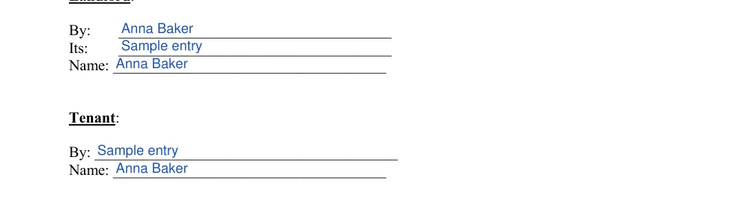 Lease to Own Agreement: By, filled with sample entries