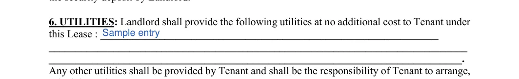 Month-to-Month Rental Agreement: Utilities, filled with sample entries