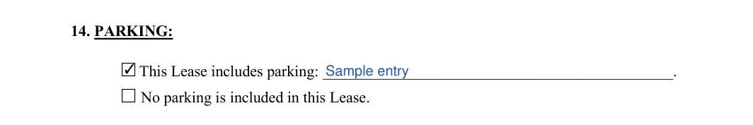Month-to-Month Rental Agreement: 14. PARKING, filled with sample entries