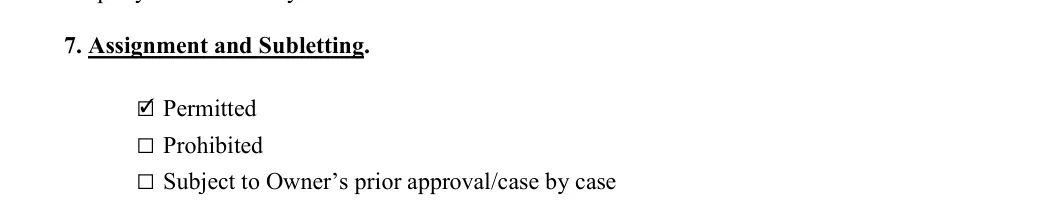 Room Rental Agreement: 7. Assignment and Subletting, filled with sample entries