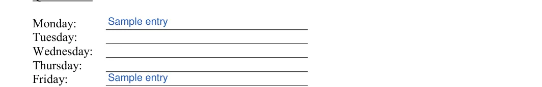 College Roommate Agreement: Monday, filled with sample entries