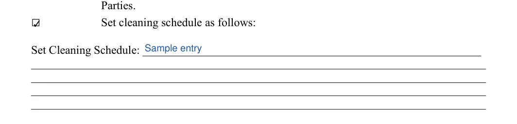 College Roommate Agreement: Set cleaning schedule as follows, filled with sample entries