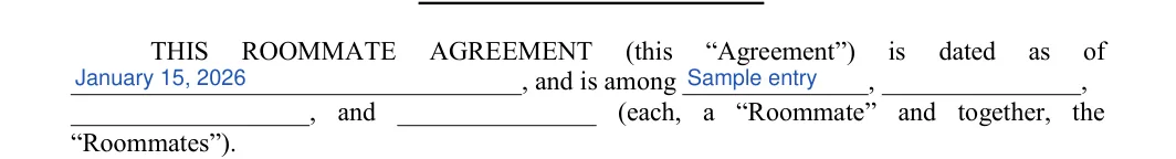 Roommate Agreement: AGREEMENT, filled with sample entries