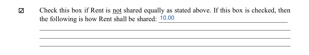 Roommate Agreement: Initial, How rent shall be shared, filled with sample entries