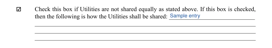 Roommate Agreement: Initial, How utilities shall be shared, filled with sample entries
