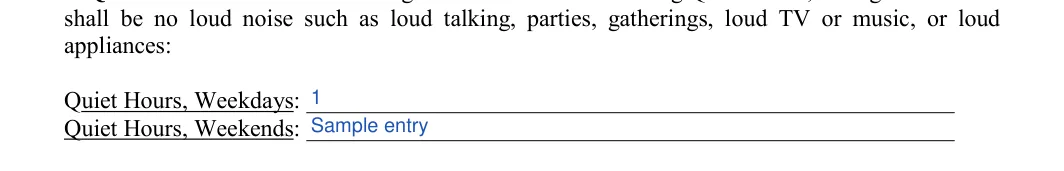 Roommate Agreement: appliances, filled with sample entries