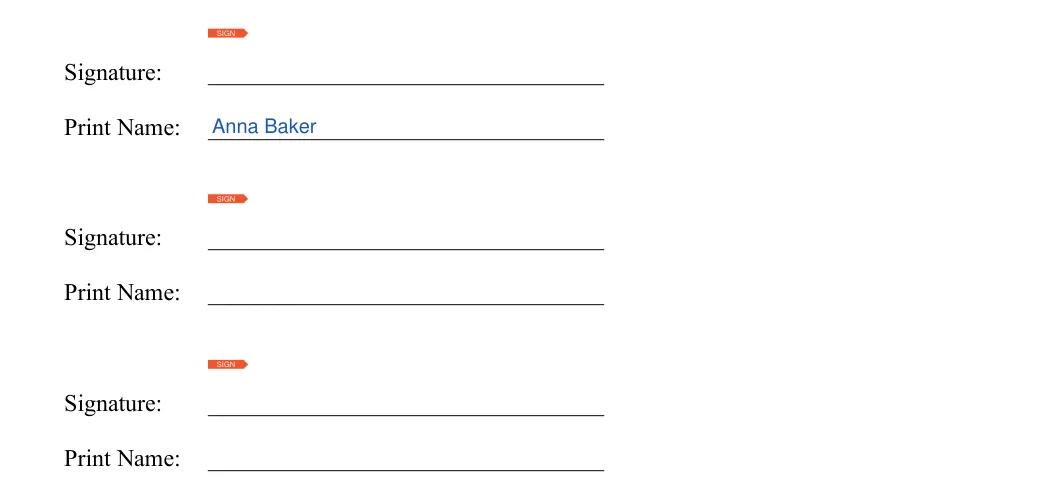 Roommate Agreement: Signature, Print name, filled with sample entries