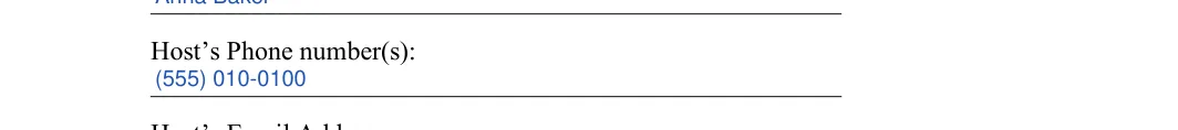 Short-Term Rental Agreement: Host’s Phone number(s), filled with sample entries