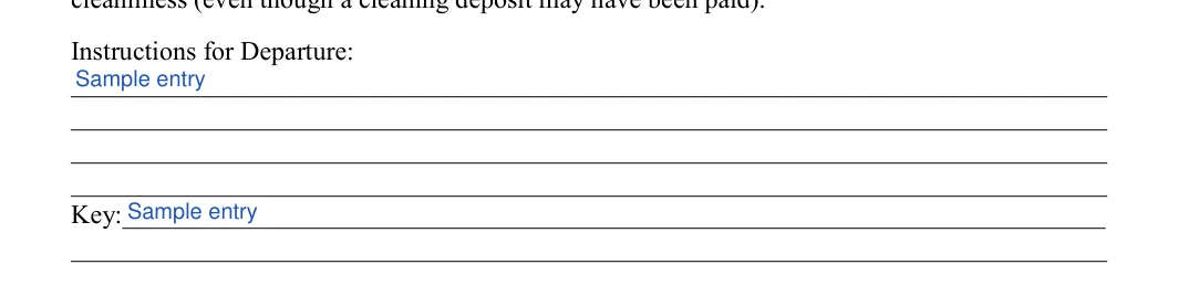 Short-Term Rental Agreement: Instructions for Departure, filled with sample entries