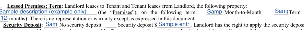 Simple One-page Rental Agreement: (the “Premises”), on the following term, filled with sample entries