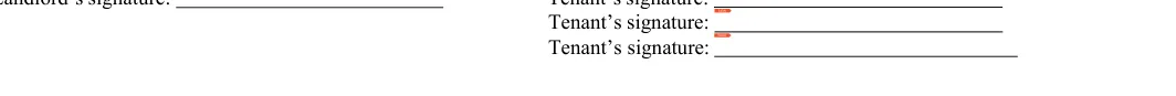 Simple One-page Rental Agreement: Tenant’s signature, filled with sample entries