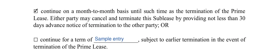 Sublease Agreement: Initial, Term of, filled with sample entries