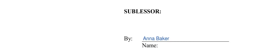 Sublease Agreement: SUBLESSOR, filled with sample entries