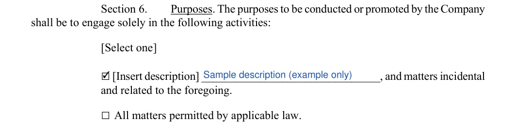 Single-Member LLC Operating Agreement: shall be to engage solely in the following activities, filled with sample entries