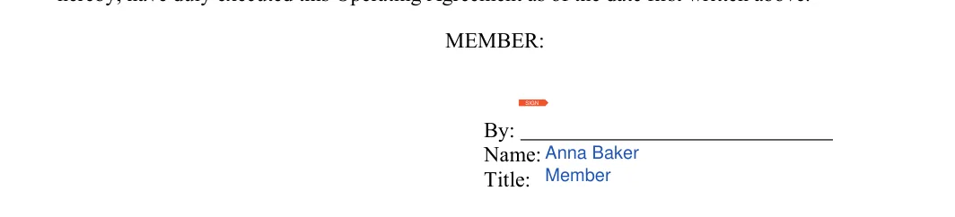 Single-Member LLC Operating Agreement: MEMBER, filled with sample entries