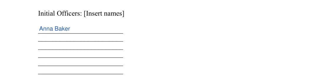 Single-Member LLC Operating Agreement: Initial officers' names, filled with sample entries