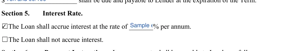 Car Sale Contract with Payments: Section 5, filled with sample entries