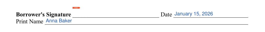 Family (Friends) Personal Loan Agreement: Borrowers signature, Date and more, filled with sample entries