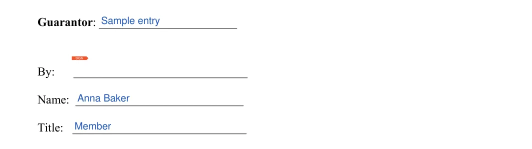 Personal Guarantee: Guarantor, By and more, filled with sample entries