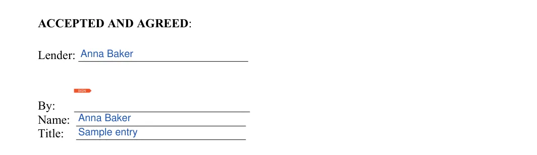 Personal Guarantee: ACCEPTED AND AGREED, filled with sample entries